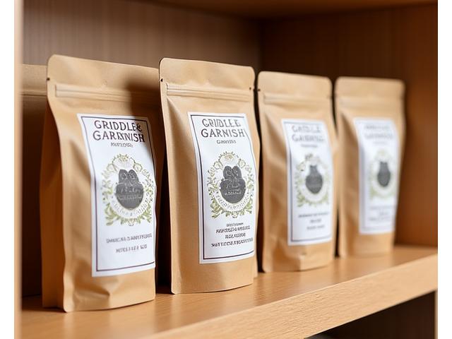 Custom branded pancake mix bags on a shelf