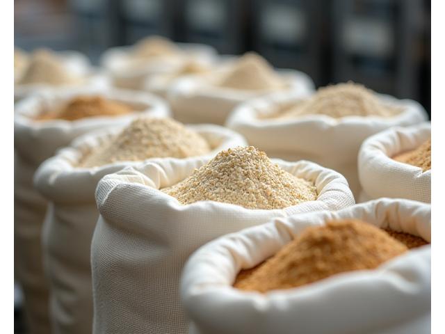 Sacks of flour and other baking ingredients in a food manufacturing facility